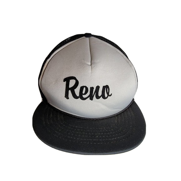 Vintage Reno Nevada Trucker Cap Hat Snapback 1980s 80s Mesh Gray Black VTG‎ - Picture 1 of 10